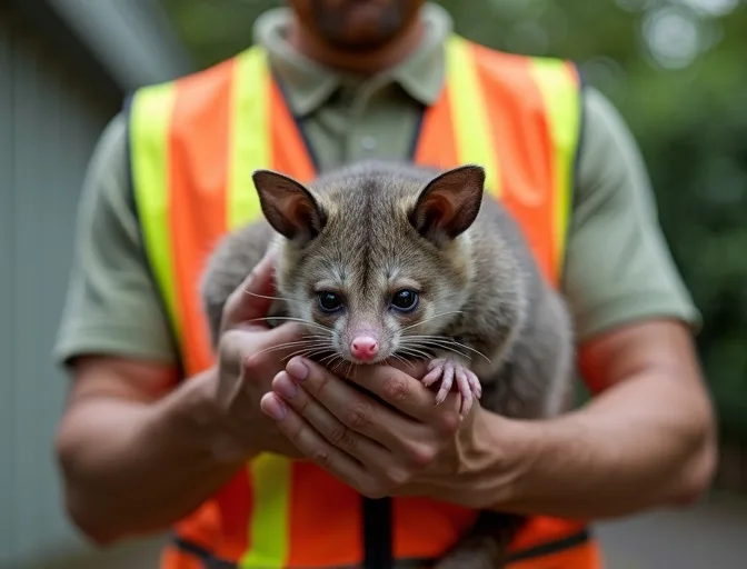 Animal handler safely recovering a deceased possum in Keilor Lodge